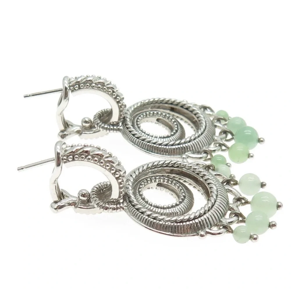 JUDITH RIPKA 925 Sterling Silver Real Jade Dangle Charm Omega Back Earrings